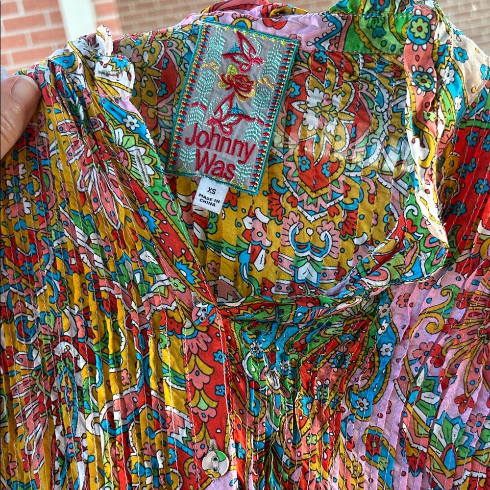 Johnny Was XS Multicolor Paisley Cotton Midi Dress